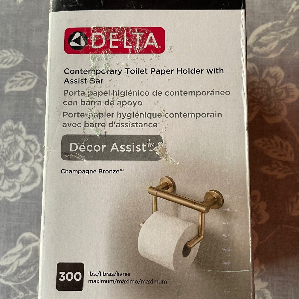 NEW Delta Combination Toilet Paper Holder with Grab Bar Champagne Bronze